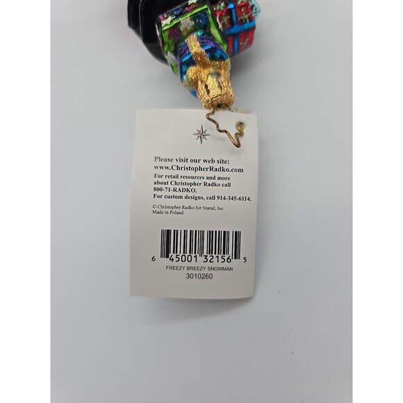 Vintage Christopher Radko Freezy Breezy Snowman Glass Ornament Tag & Box Polland - Picture 5 of 8